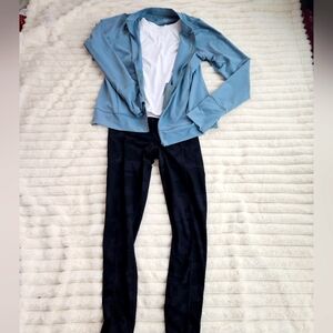 Athletic Blue Jacket and Black Leggings Set